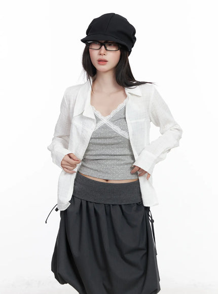 Asymmetric Plaid Long Sleeve Shirt CF523