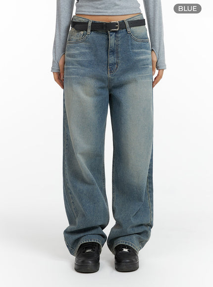 washed-denim-wide-leg-jeans-cf419 / Blue