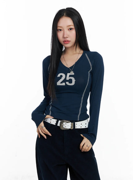 graphic-v-neck-long-sleeve-cj514 / Dark blue