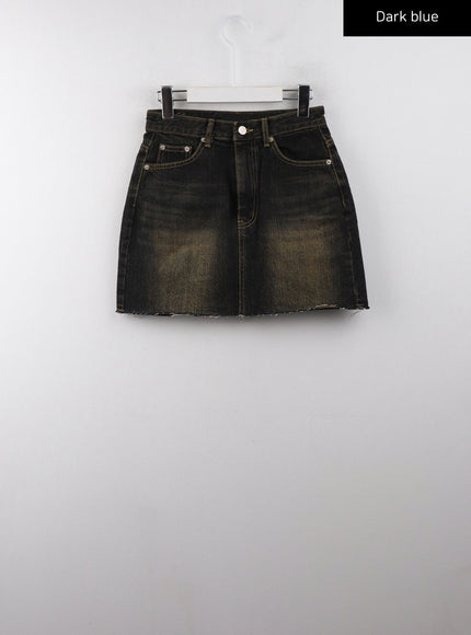 washed-denim-mini-skirt-cj404 / Dark blue