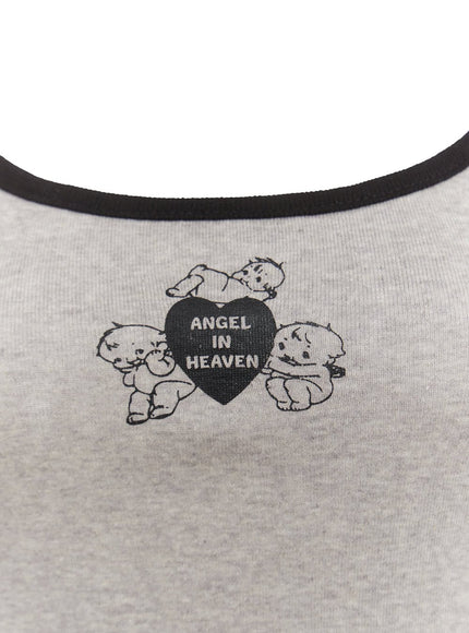 angel-graphic-cotton-cami-top-ia524 / Gray