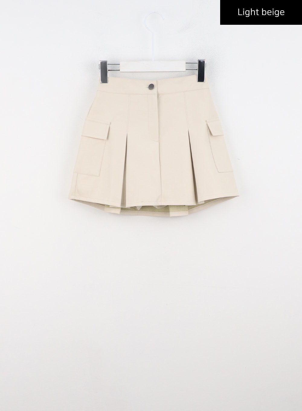 faux-leather-pleated-mini-skirt-cn317 / Light beige