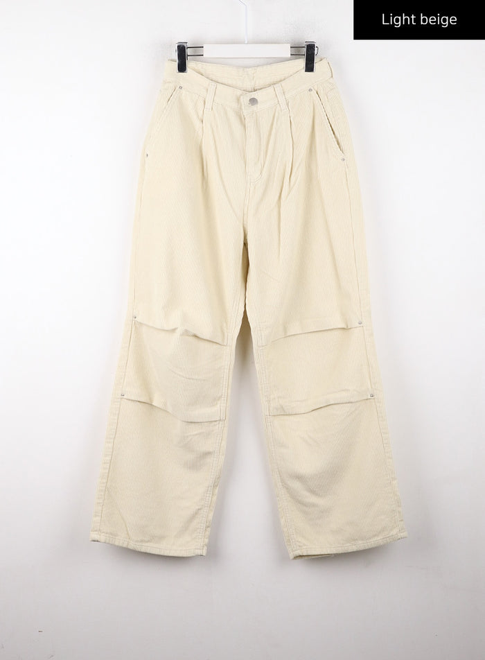 corduroy-middle-waist-pocket-straight-leg-trousers-cd322 / Light beige