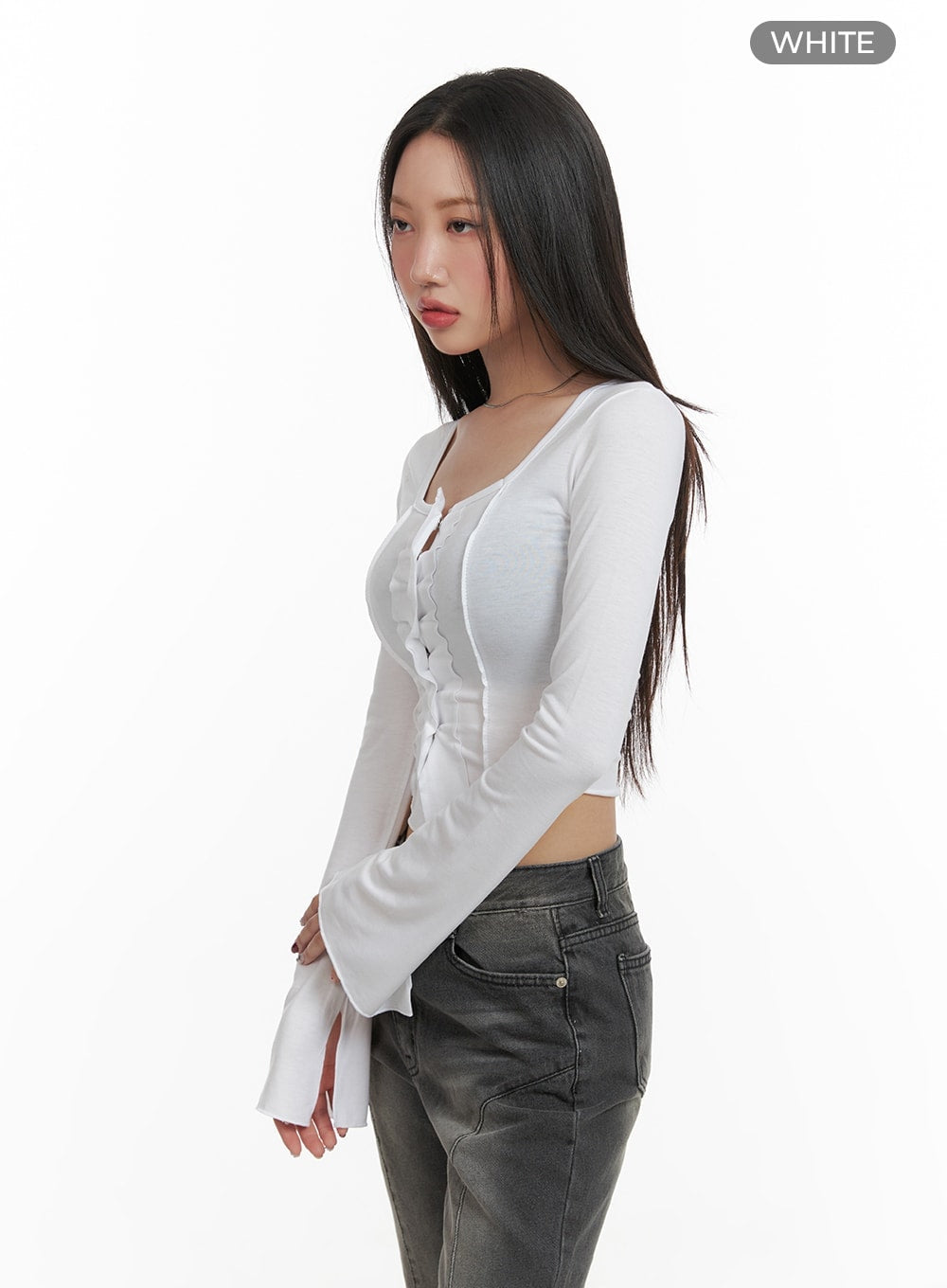 buttoned-square-neck-crop-top-ca415 / White