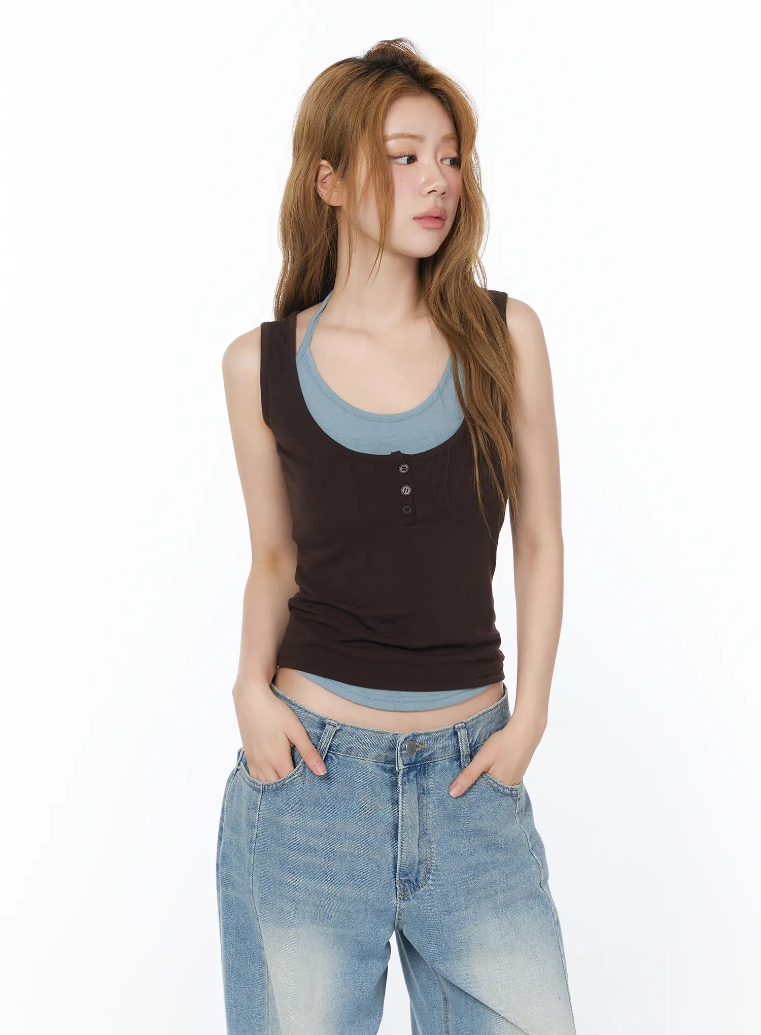 button-detail-layered-sleeveless-top-cy508