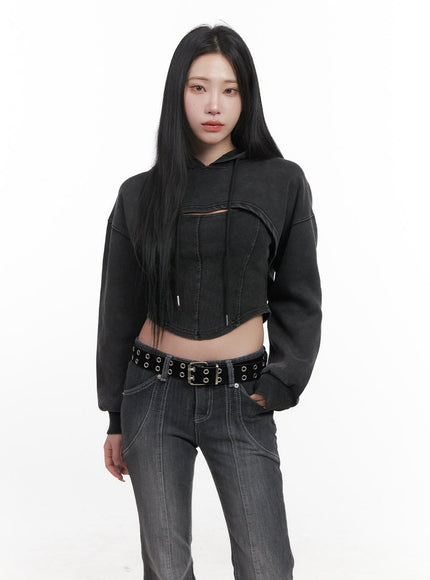 Cropped Hoodie & Corset Top Set CJ517