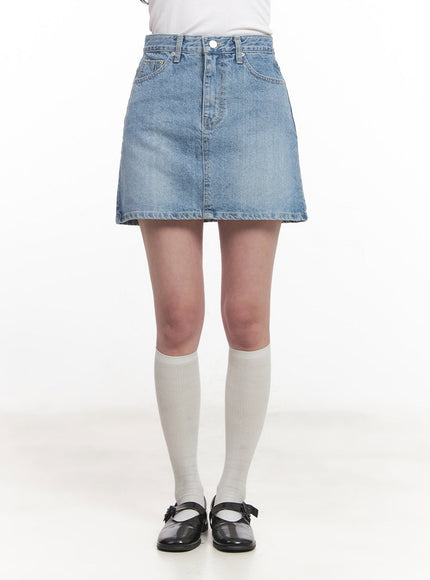 Washed Stitched Denim Mini Skirt CA511