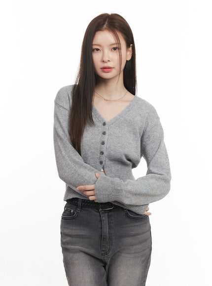 Buttoned V-Neck Cropped Cardigan CA502