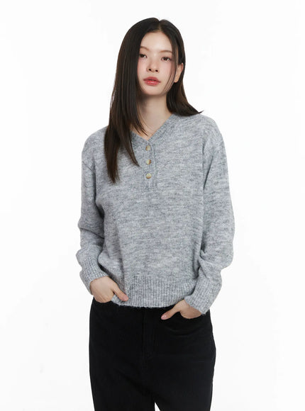 Soft Knit Henley Neck Sweater CJ507