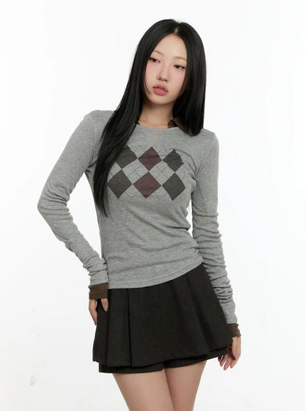 Argyle Pattern Long Sleeve Tee CN505