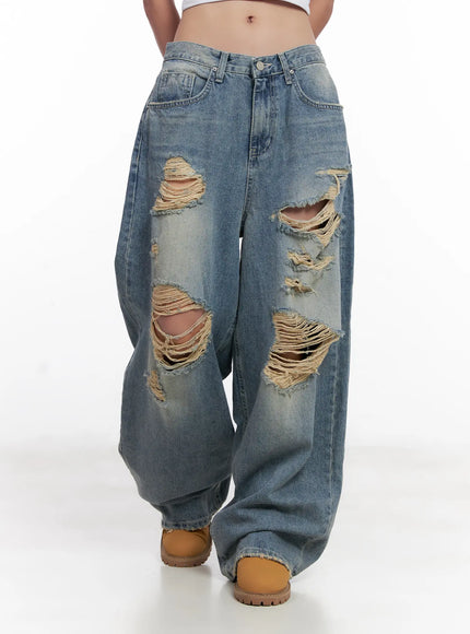 Manon Washed Distressed Wide Jeans CL518