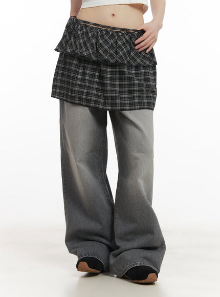 checkered-ruffle-layering-mini-skirt-cf519