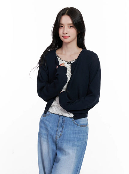 Round-Neck Mesh Knit Cardigan CL516