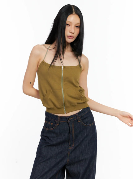 Knit Zip-Up Halter Top CL529