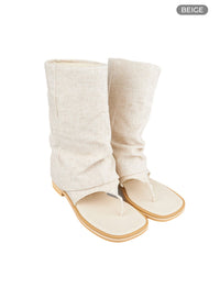 linen-open-toe-midi-boots-cl410 / Beige