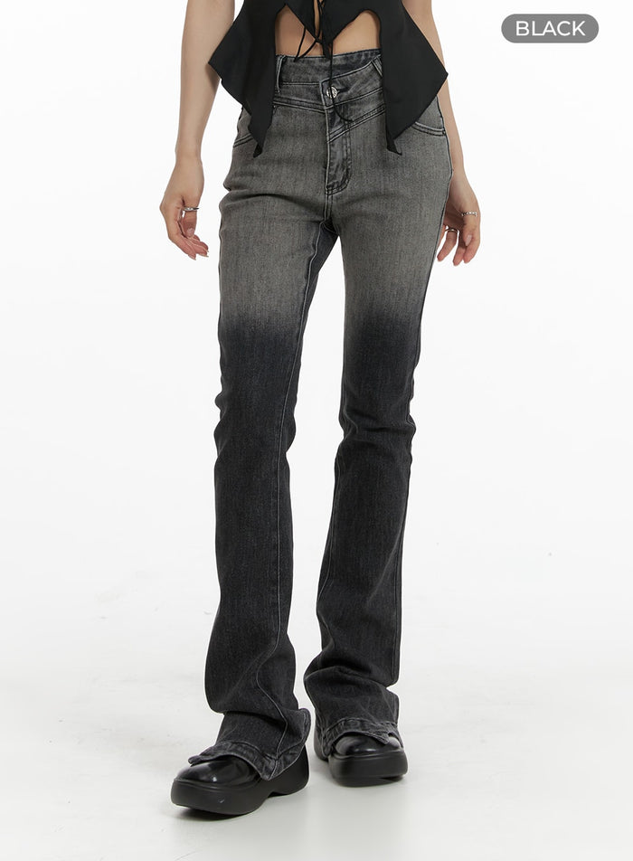 two-tone-washed-bootcut-jeans-cf428 / Black