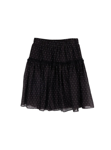 ruffled-polka-dot-midi-skirt-cy515 / Black
