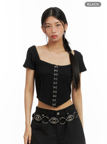 buckle-square-neck-crop-top-ca423 / Black