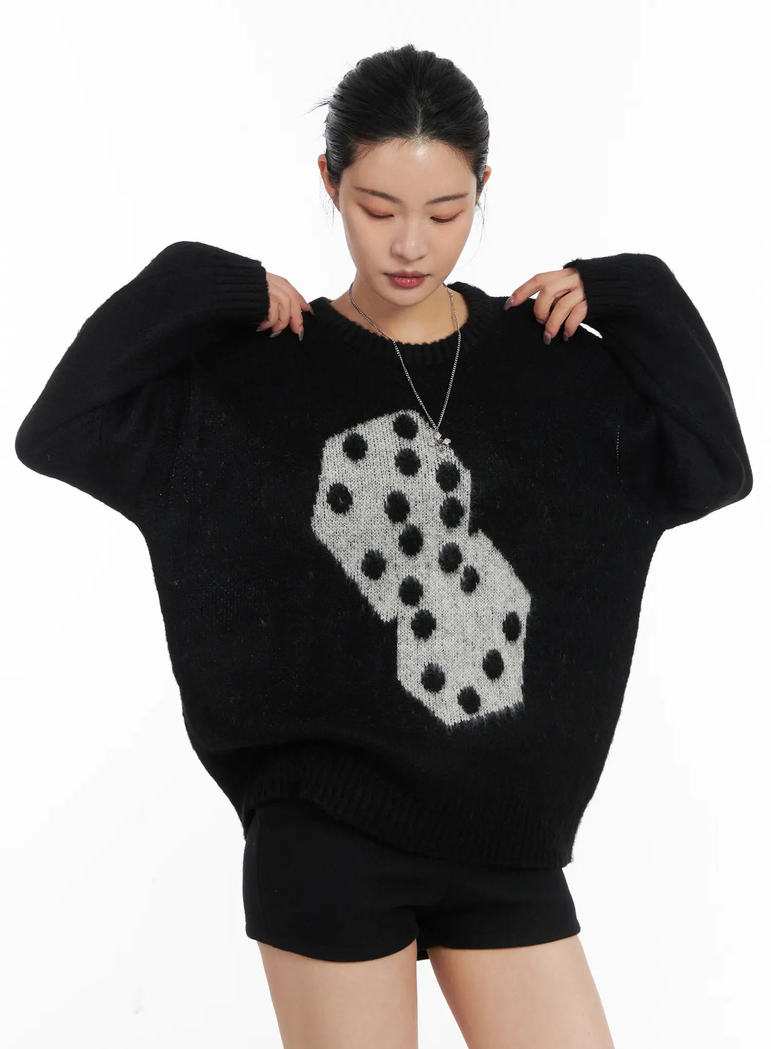 oversized-polka-dot-knit-sweater-cd508 / Black