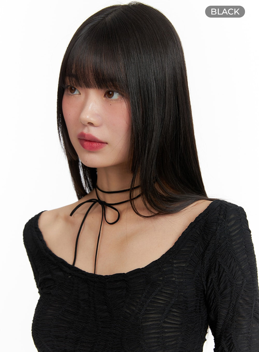 ribbon-choker-necklace-cf422 / Black