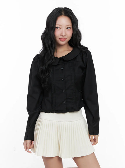 elegant-pintuck-lace-blouse-cn514 / Black