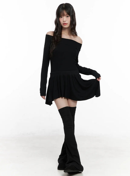 off-shoulder-flared-mini-dress-cn511 / Black