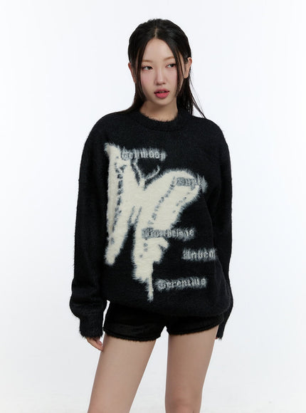 angora-blend-graphic-sweater-cd424 / Black