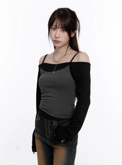 Off-Shoulder Layered Long Sleeve Top CO501