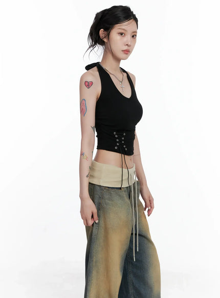 corset-lace-up-halter-top-cs512 / Black