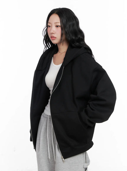 oversized-fleece-zip-up-hoodie-cn514 / Black
