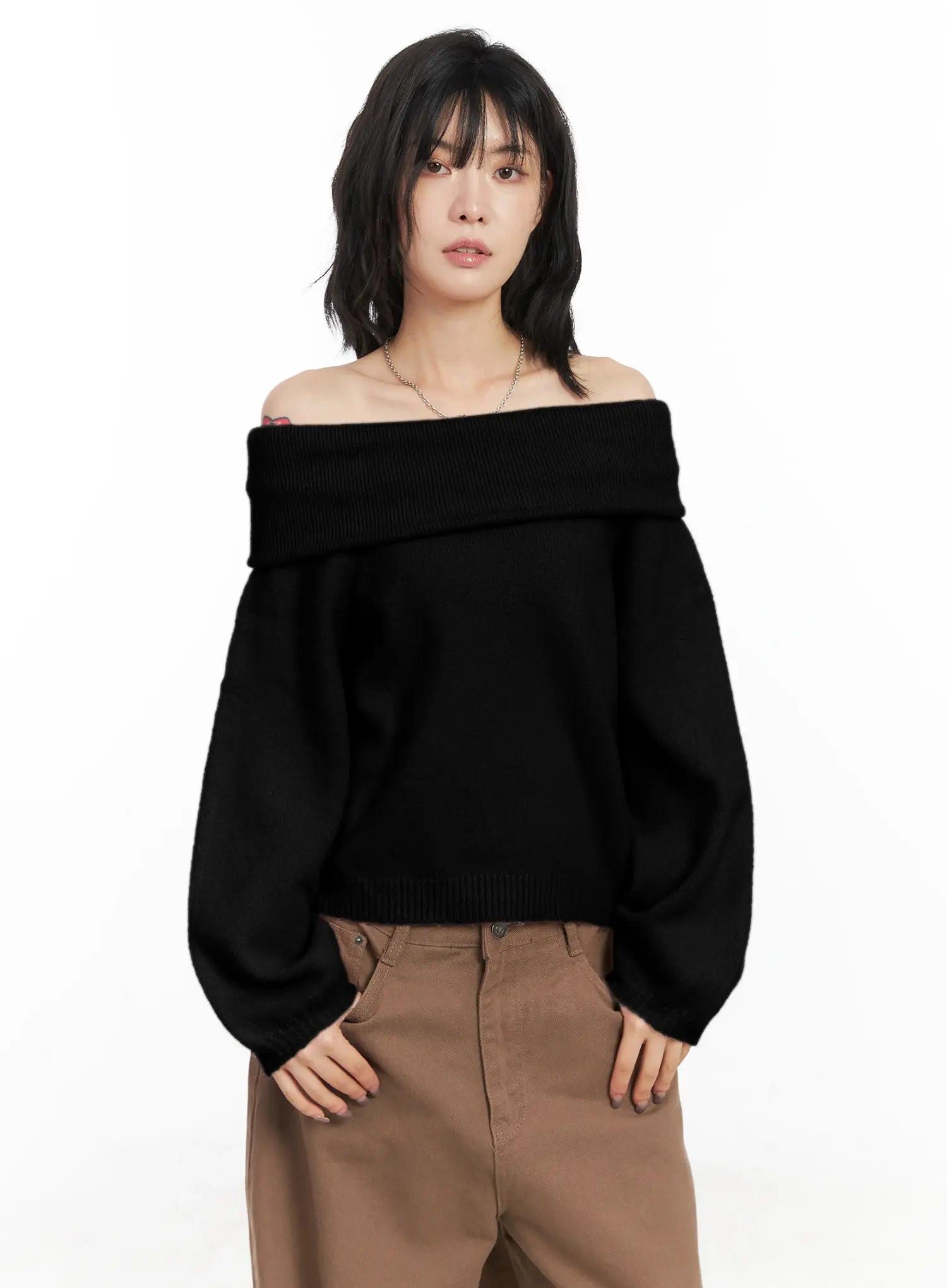 Cozy Off-Shoulder Knit Sweater CN528