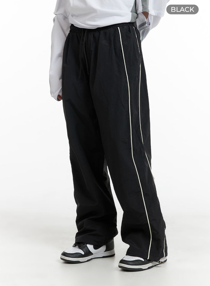 elastic-waist-contrasting-trim-sweatpants-cm407 / Black