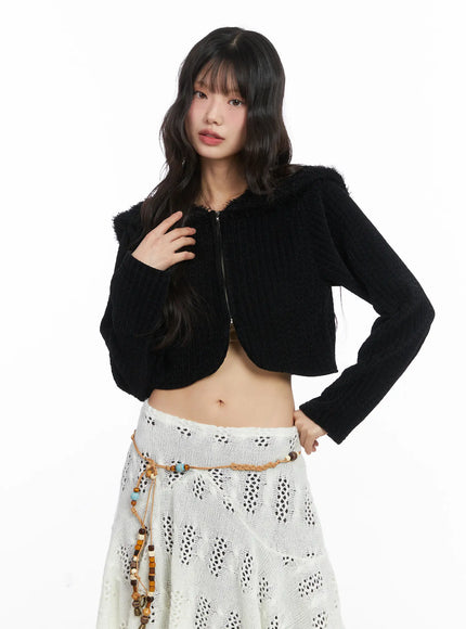 faux-fur-cropped-cardigan-cd531 / Black