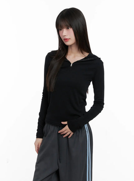 Half-Zip Hoodie Long Sleeve Top CG519