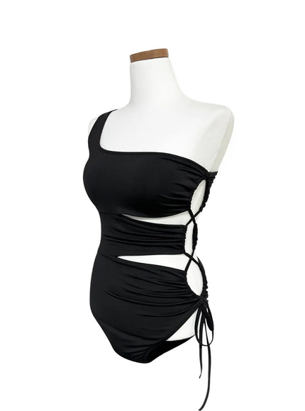 asymmetric-strappy-one-piece-swimsuit-iy514 / Black