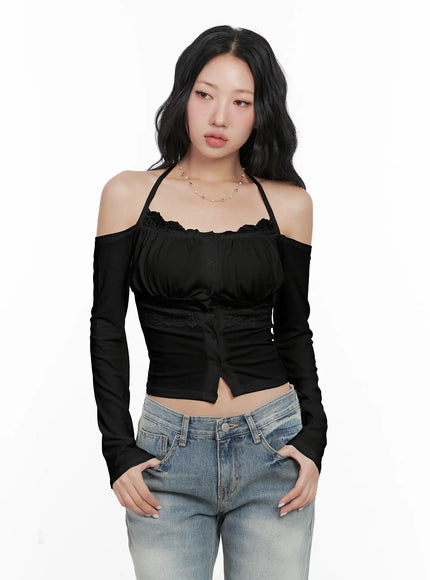 elegant-ribbon-off-shoulder-blouse-cn514 / Black