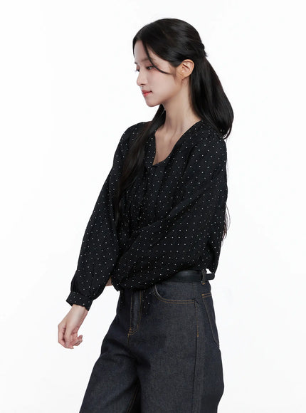 polka-dot-long-sleeve-blouse-cs519 / Black