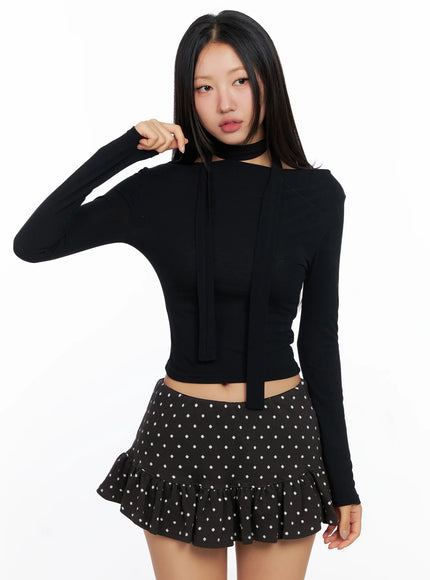 chic-scarf-long-sleeve-top-co514 / Black