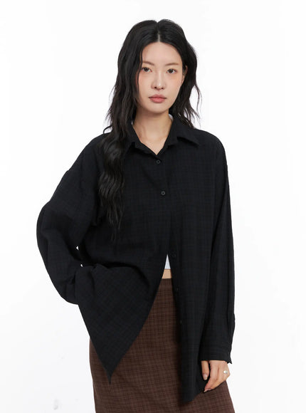 plaid-oversized-long-sleeve-shirt-co508 / Black