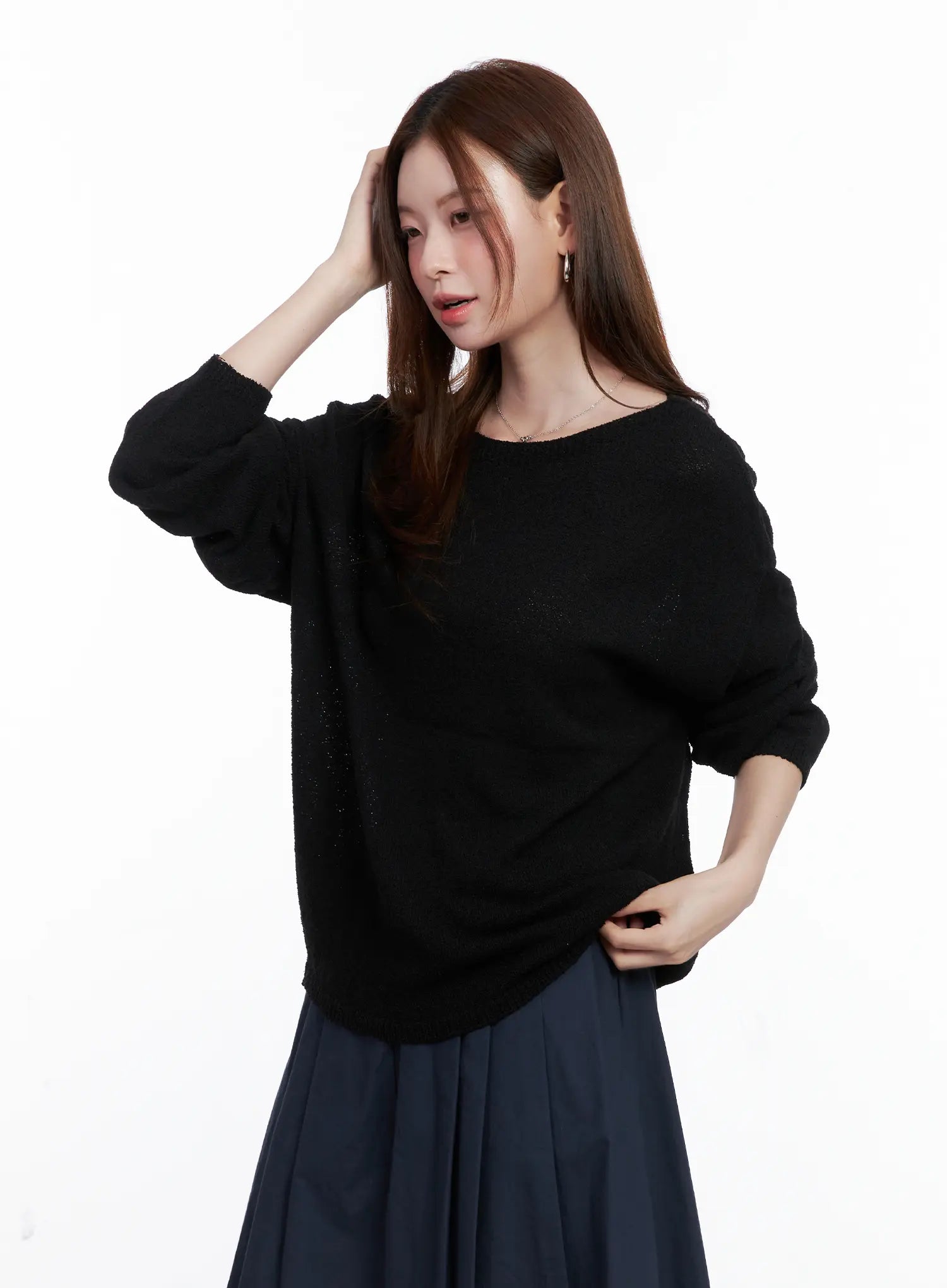 loose-fit-boat-neck-pullover-knit-cg520 / Black