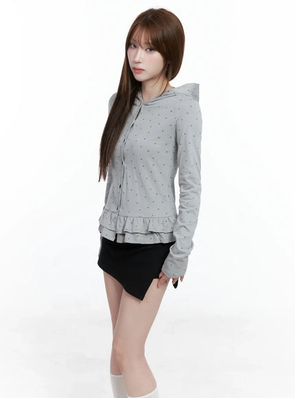 Ruffle Polka-Dot Hooded Cardigan CS501