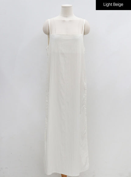 Side Shirring Sleeveless Strap Maxi Dress OG12