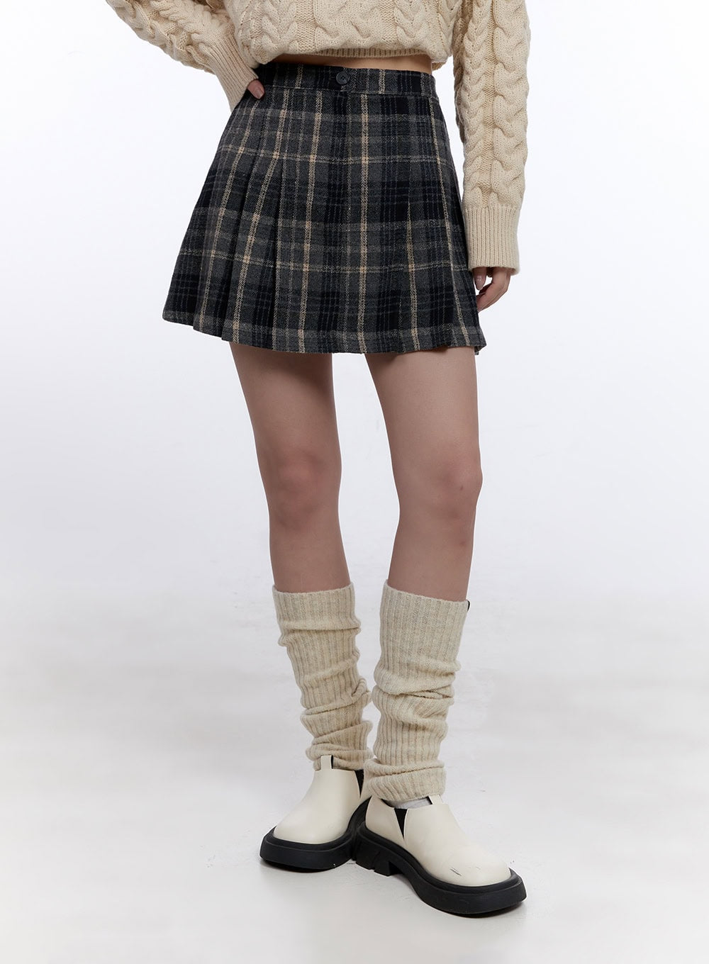 Checkered Pleated Winter Mini Skirt CJ513