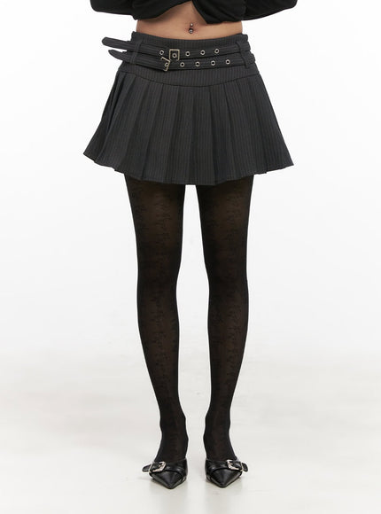 Double-Belted Pleated Mini Skirt CJ508