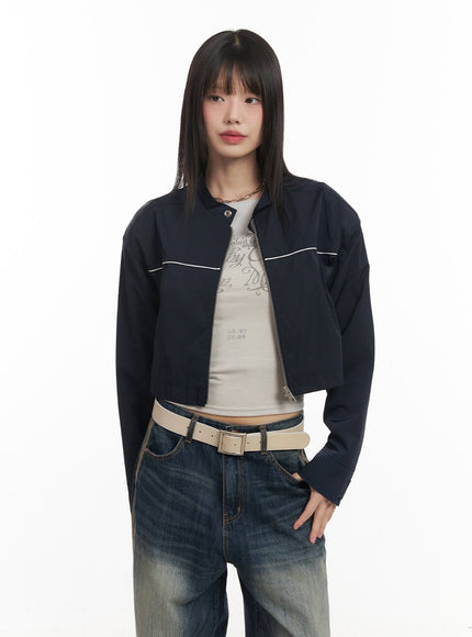 nylon-zip-up-cropped-jacket-cf518 / Dark blue