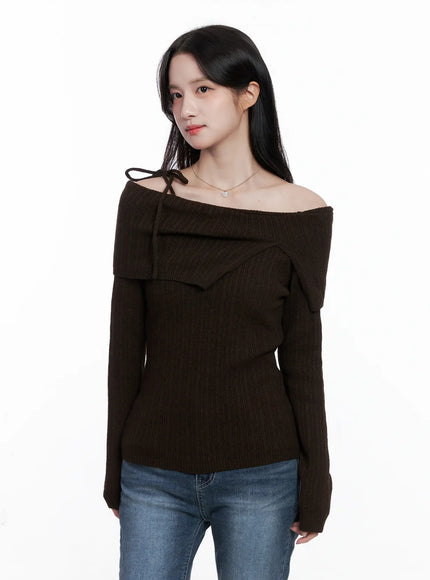 elegant-ribbon-off-shoulder-top-cs519 / Dark brwon