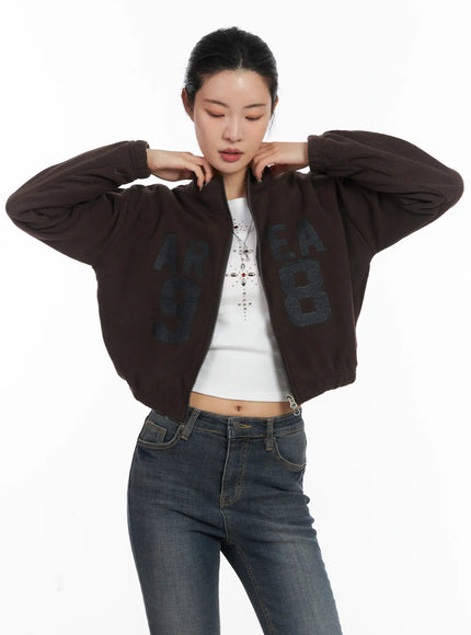 slim-fit-graphic-fleece-zip-up-cd509 / Dark brown