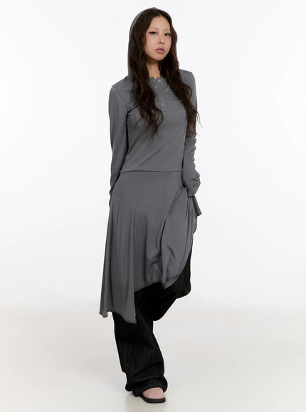 fleece-lined-hooded-flare-mini-dress-cn527 / Dark gray
