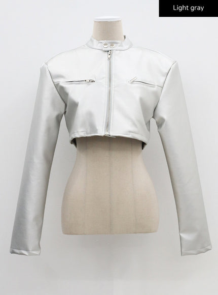 Faux Leather Cropped Zip-Up Jacket CF301