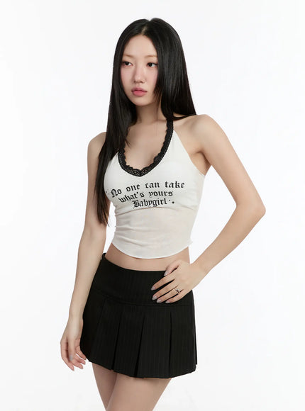 Lace Lettering V-Neck Crop Top CM511
